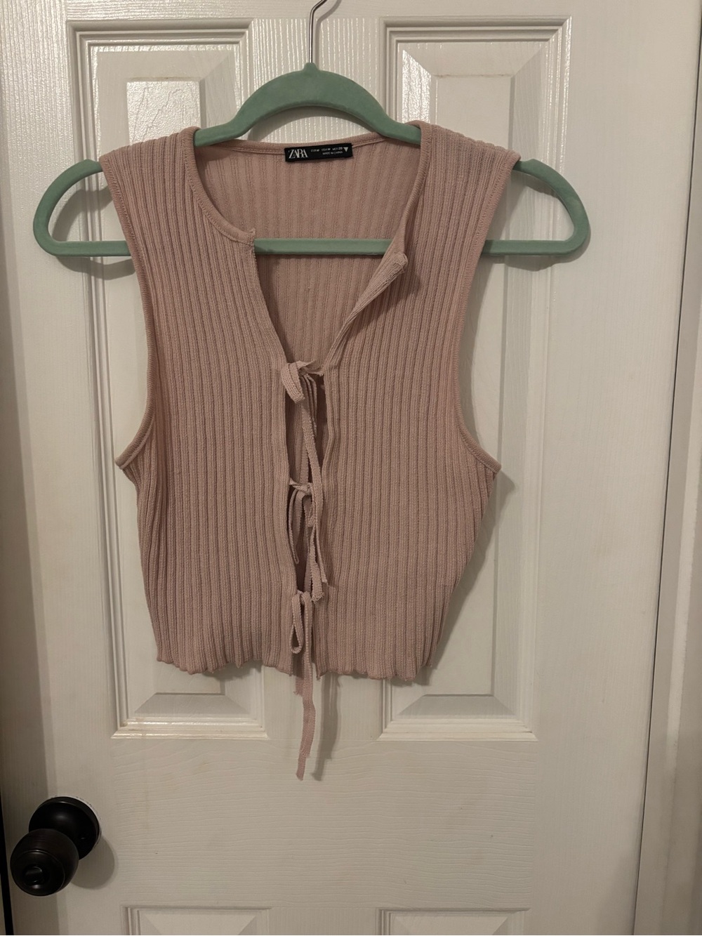Zara Blush Tie-Front Ribbed Tank